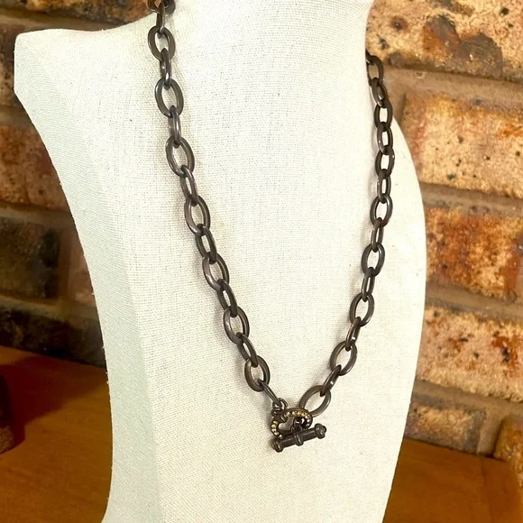 Nolan Miller 90s Vintage Veneto Chain Orange Rhinestone Toggle Clasp Necklace - Picture 5 of 7